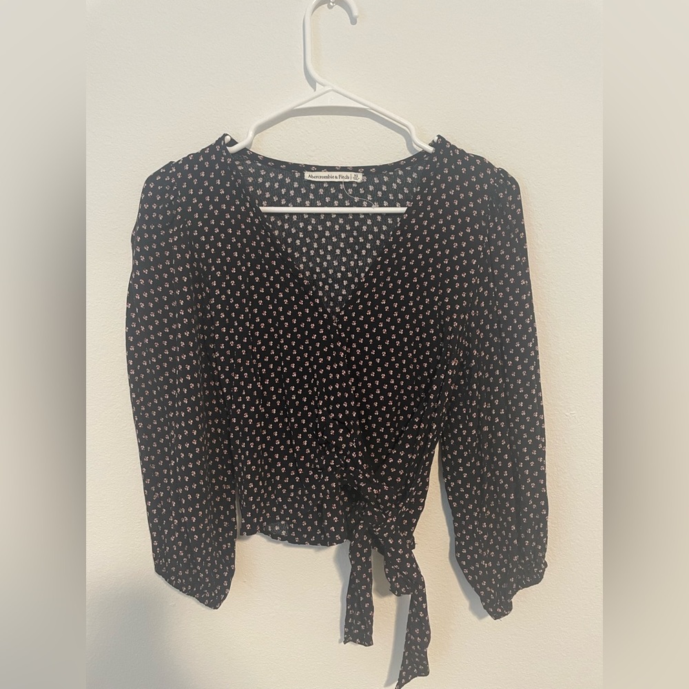 Abercrombie and Fitch Satin Puff Sleeve Wrap Top